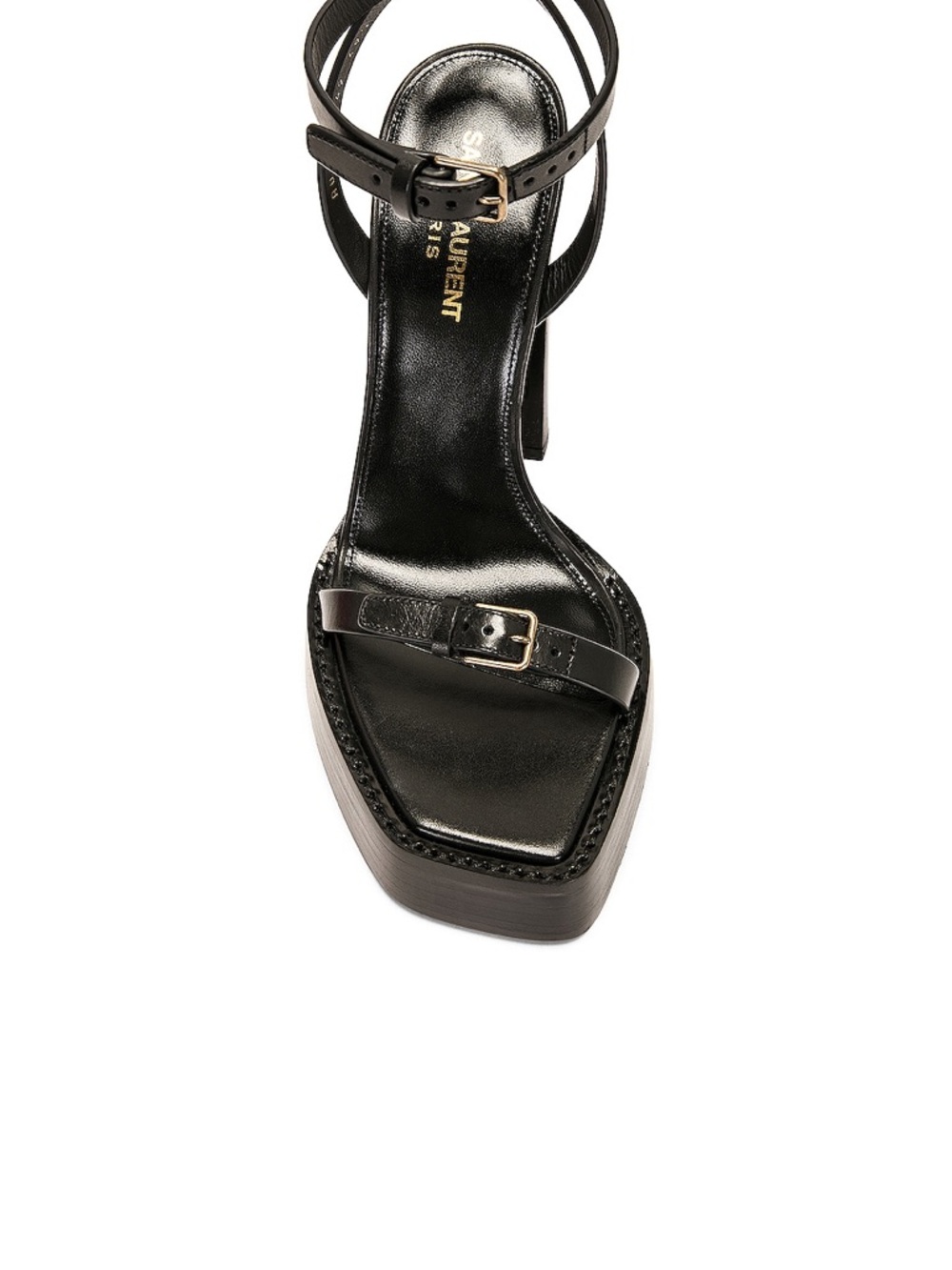 Saint Laurent platform  Black Leather Square-Toe Ankle-Strap Heels